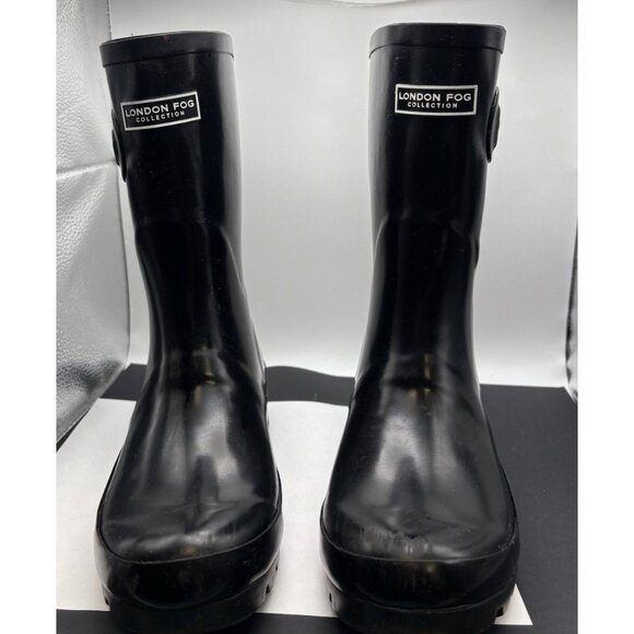 London Fog Women Mid Calf Rain Boots Tally Size US 7M Black Rubber - Picture 1 of 7